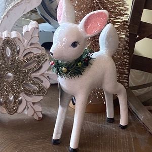 π Vintage Inspired Sparkly Glitter Christmas Holiday Winter Snow Baby Reindeer